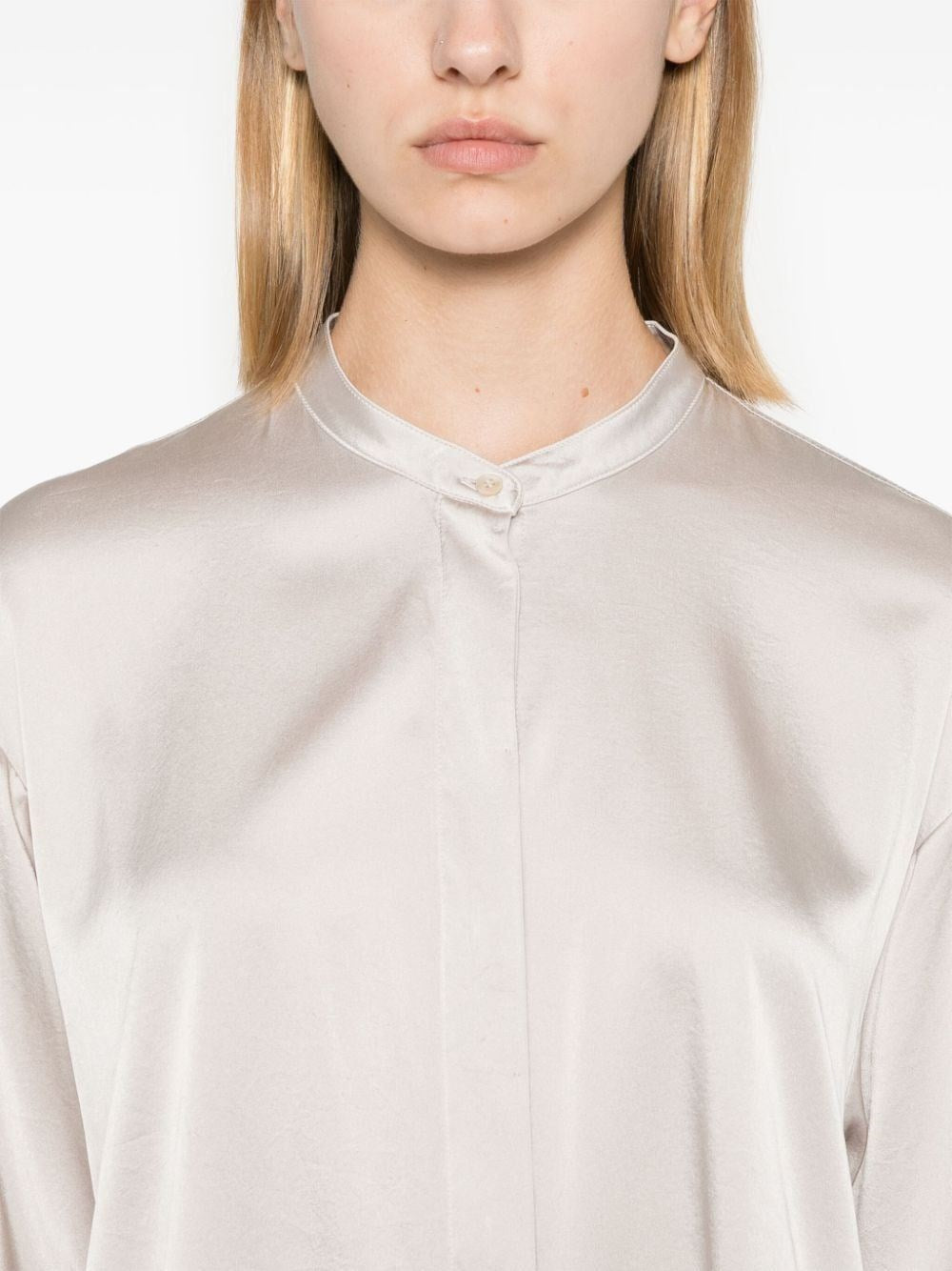 Forte_Forte Women Stretch Heavy Satin Silk Collar Shirt Perla FORTE FORTE