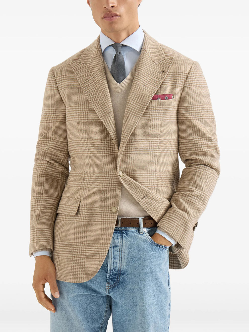 Brunello Cucinelli Men Cashmere Blend Checked Single-Breasted Blazer BRUNELLO CUCINELLI