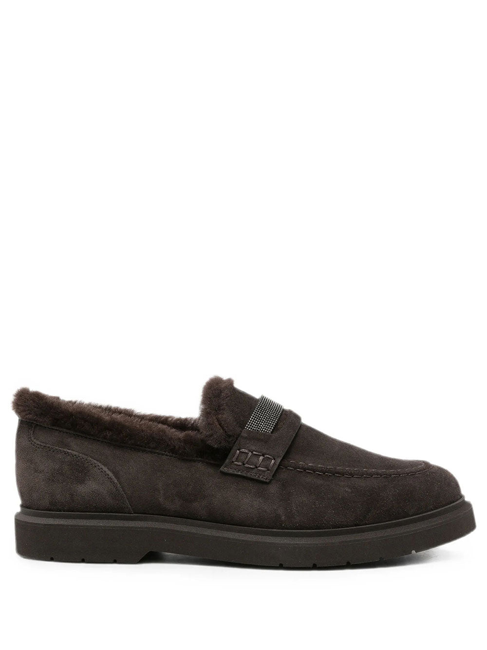 Brunello Cucinelli Women Suede Penny Loafers With Shearling Lining And Precious Insert BRUNELLO CUCINELLI