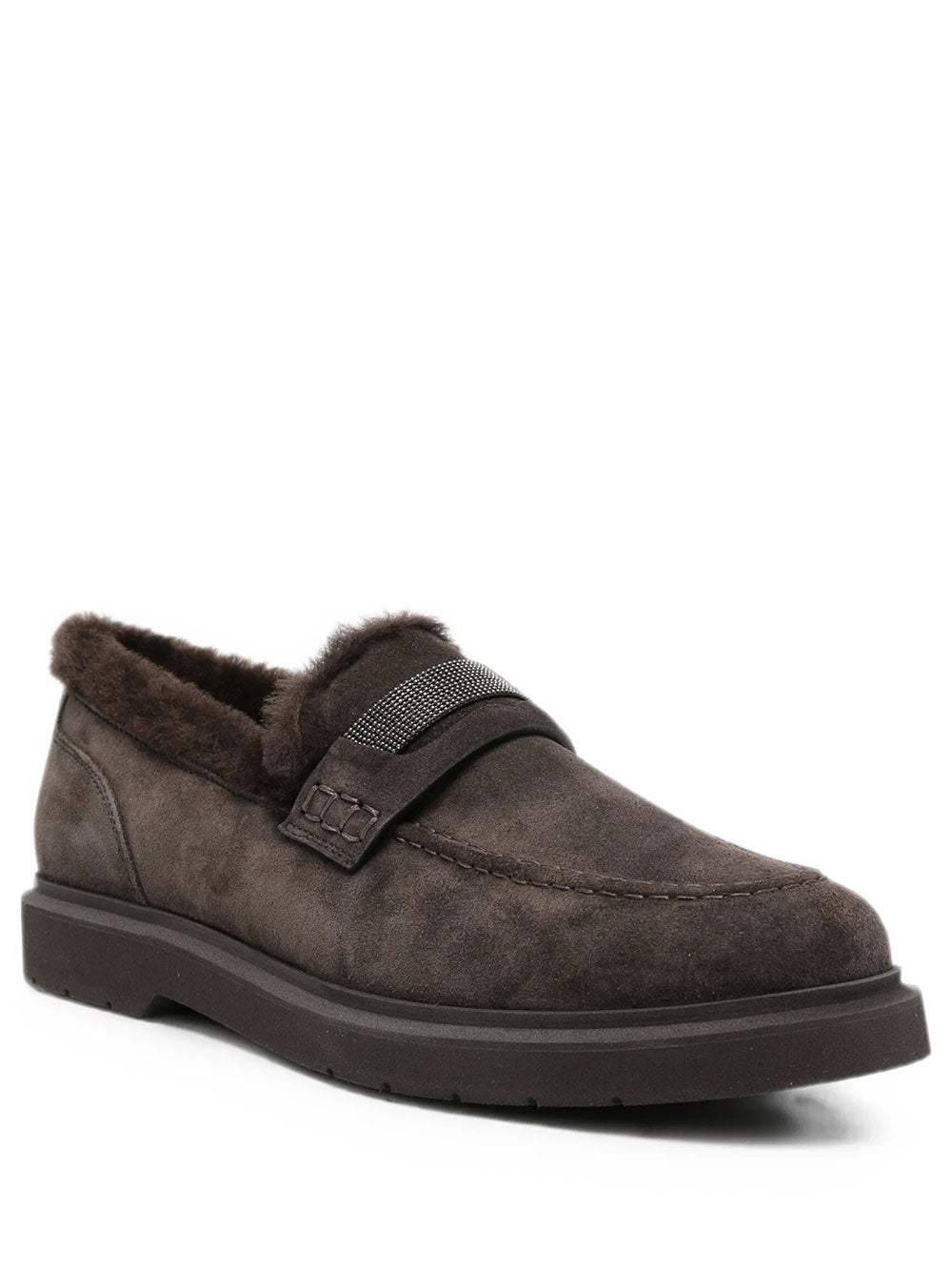 Brunello Cucinelli Women Suede Penny Loafers With Shearling Lining And Precious Insert BRUNELLO CUCINELLI