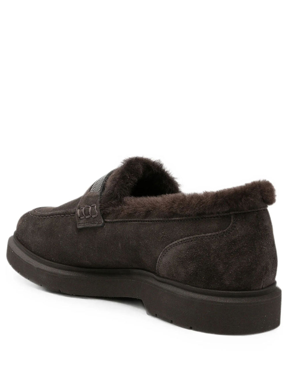 Brunello Cucinelli Women Suede Penny Loafers With Shearling Lining And Precious Insert BRUNELLO CUCINELLI