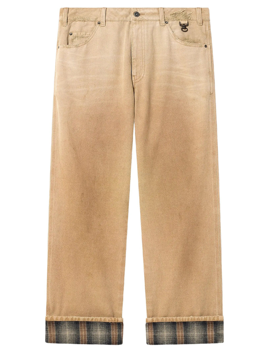 Golden Goose Men Pants In Gradient Beige Cotton With Check Details GOLDEN GOOSE