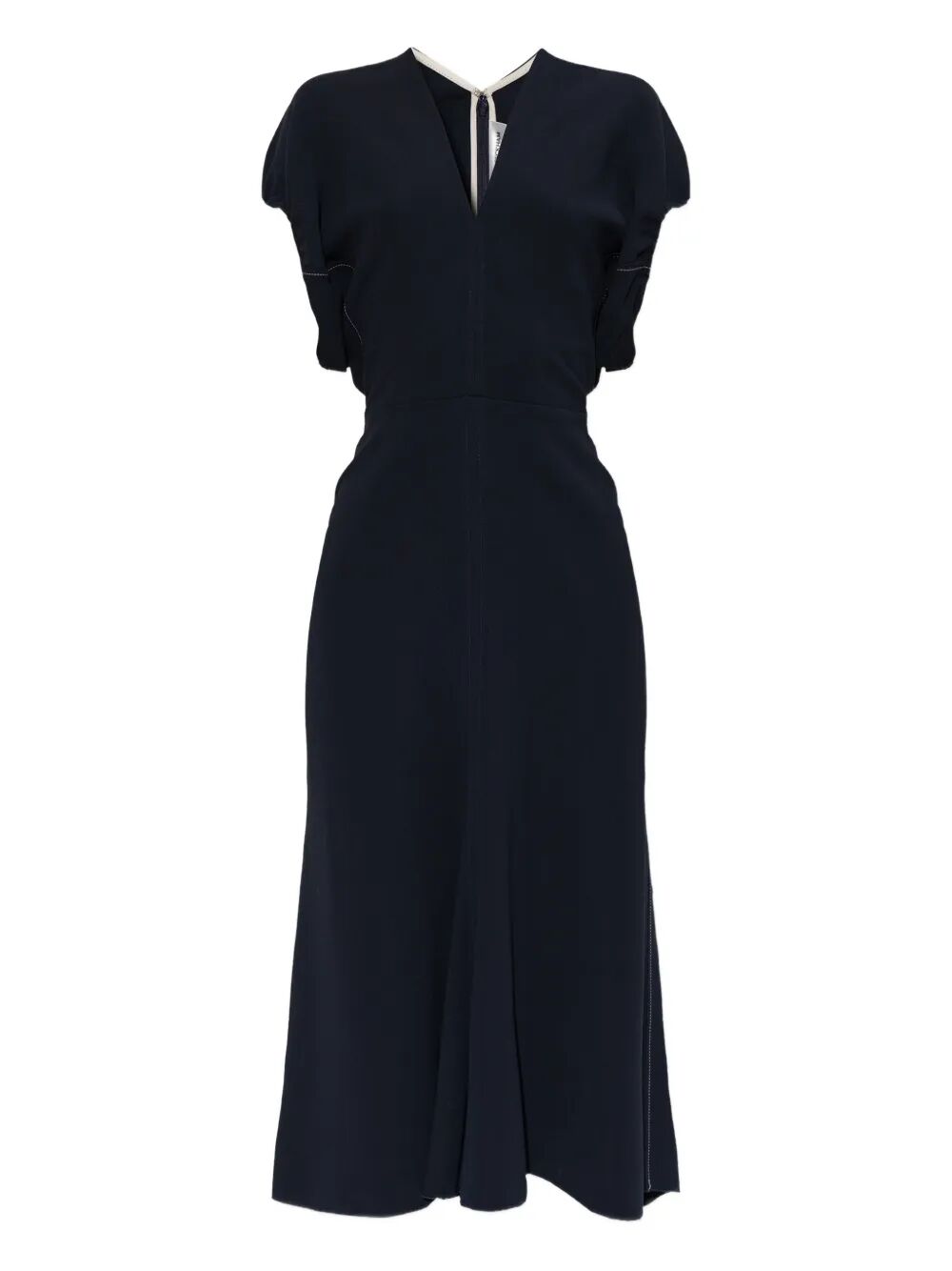 Victoria Beckham Women Blouson Detail V-Neck Midi Dress VICTORIA BECKHAM