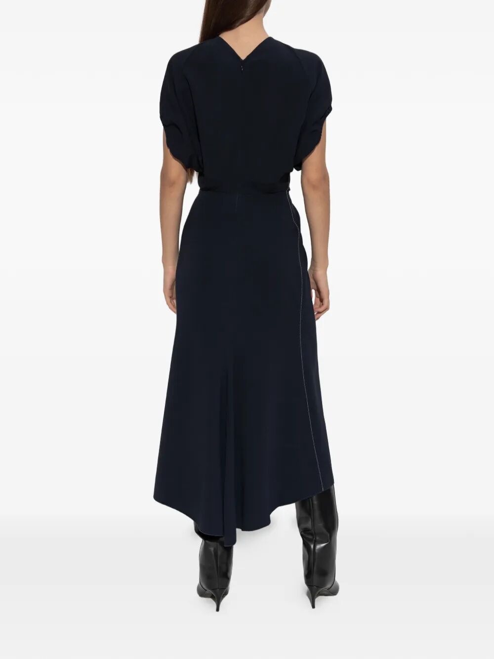 Victoria Beckham Women Blouson Detail V-Neck Midi Dress VICTORIA BECKHAM