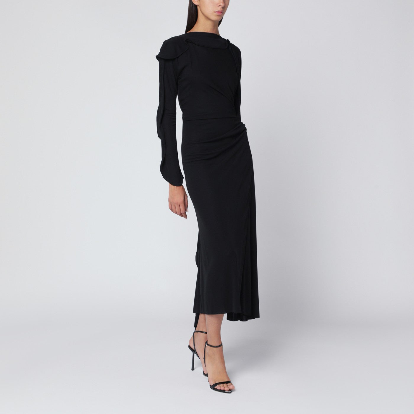 Victoria Beckham Black Midi Dress In Draped Jersey Women VICTORIA BECKHAM