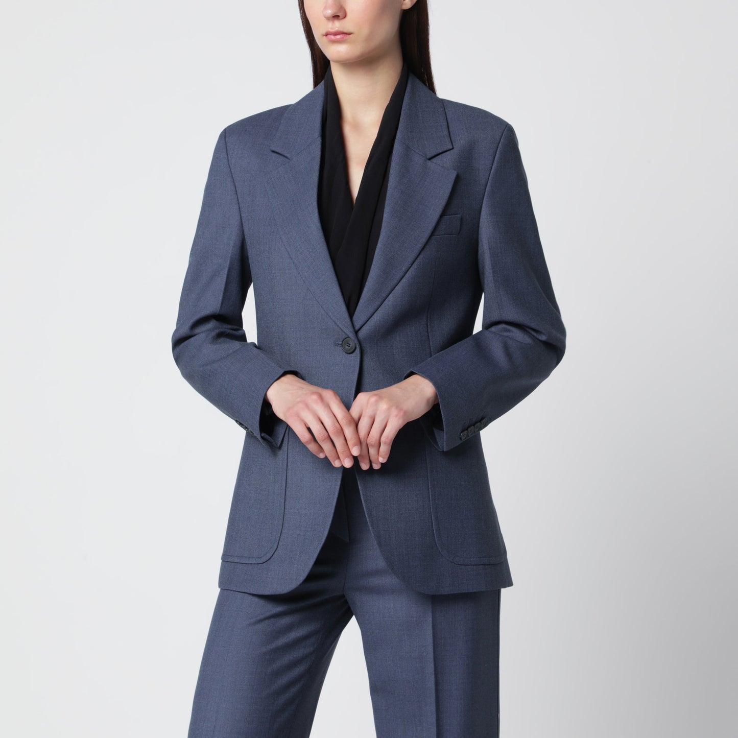 Victoria Beckham Katherine Single-Breasted Jacket In Blue Melange Wool Blend Women VICTORIA BECKHAM
