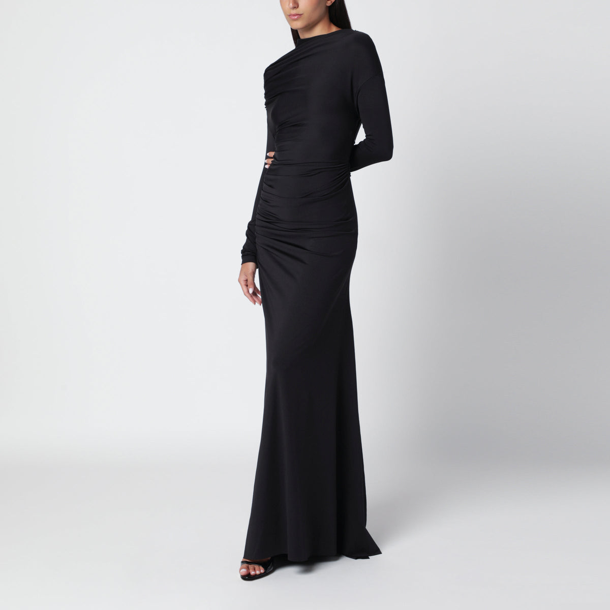 Victoria Beckham Long Black Dress With Draped Shoulders Women VICTORIA BECKHAM