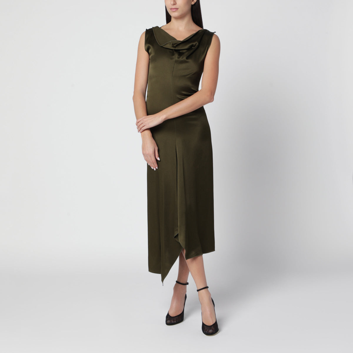 Victoria Beckham Green Viscose Satin Midi Dress Women VICTORIA BECKHAM