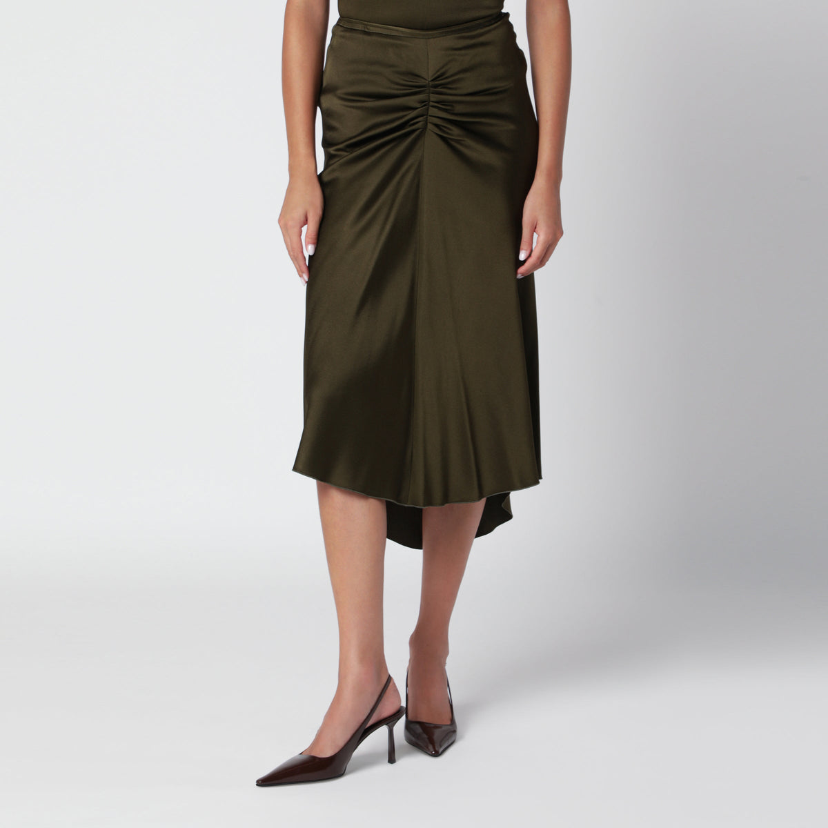Victoria Beckham Bella Green Crepe Satin Midi Skirt Women VICTORIA BECKHAM