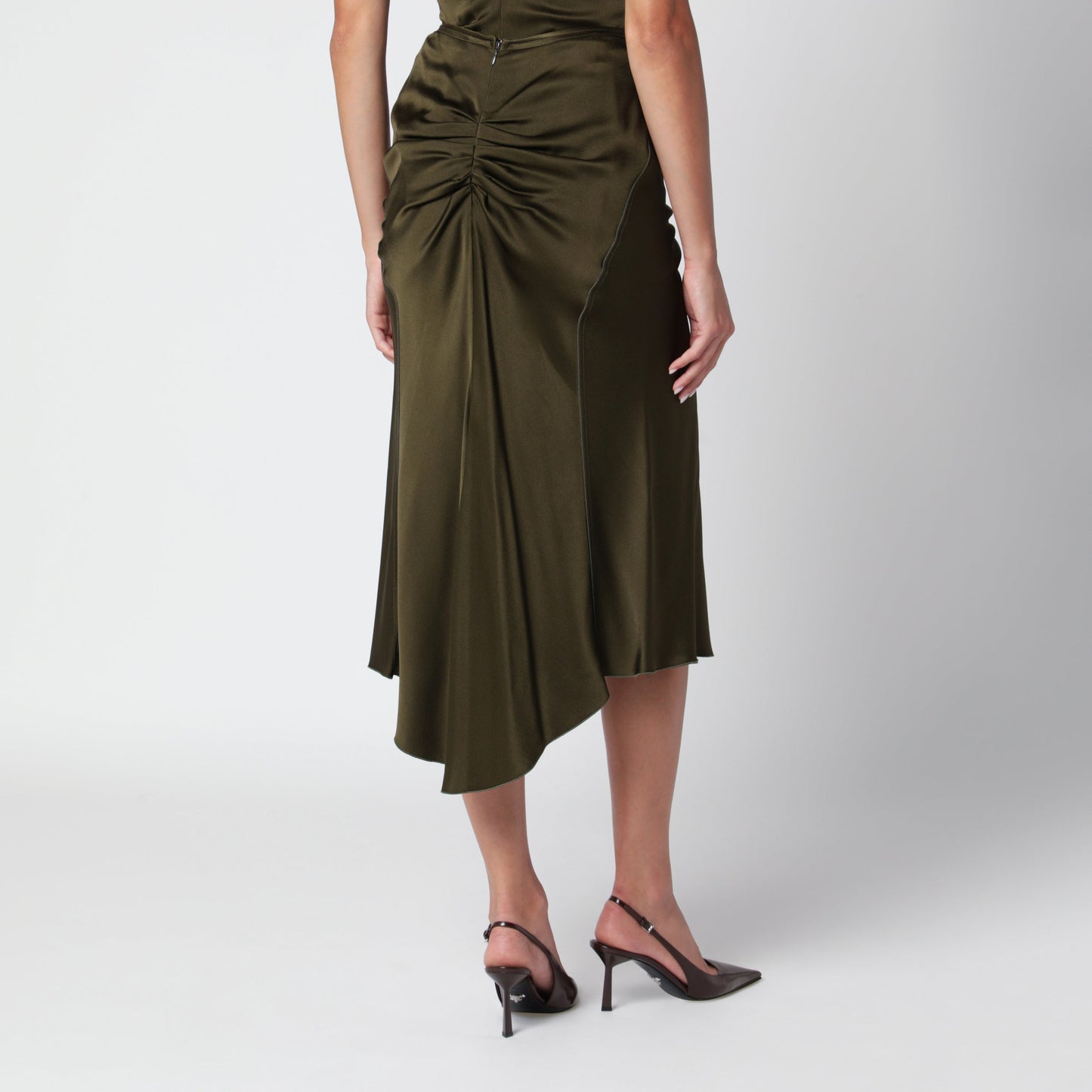 Victoria Beckham Bella Green Crepe Satin Midi Skirt Women VICTORIA BECKHAM