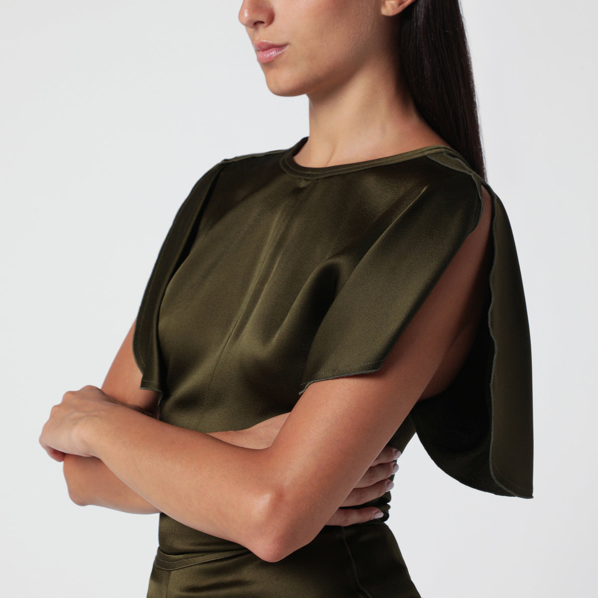 Victoria Beckham Bela Green Crepe Satin Top Women VICTORIA BECKHAM