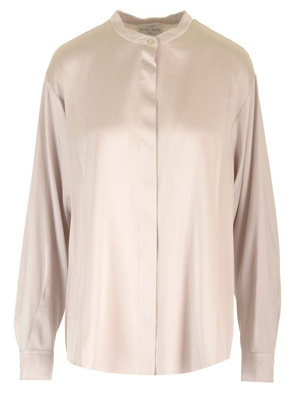 Forte_Forte Women Stretch Heavy Satin Silk Collar Shirt Perla FORTE FORTE
