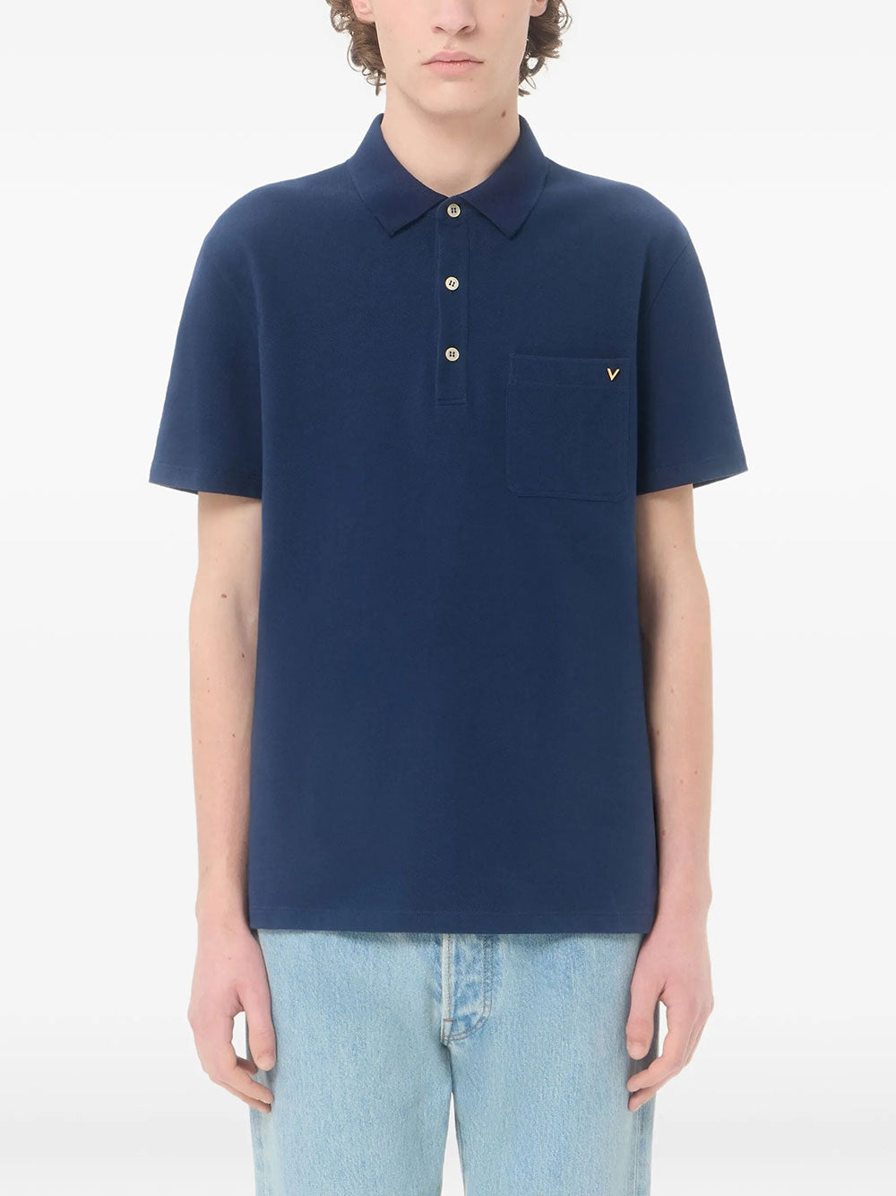 Valentino Garavani Men Valentino Polo Shirt In Cotton Piqué With Vgold VALENTINO GARAVANI