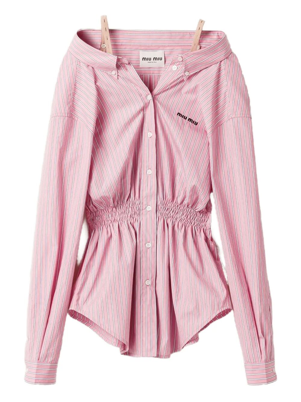 Miu Miu Women Elasticated Waistband Striped Shirt Mini Dress MIU MIU