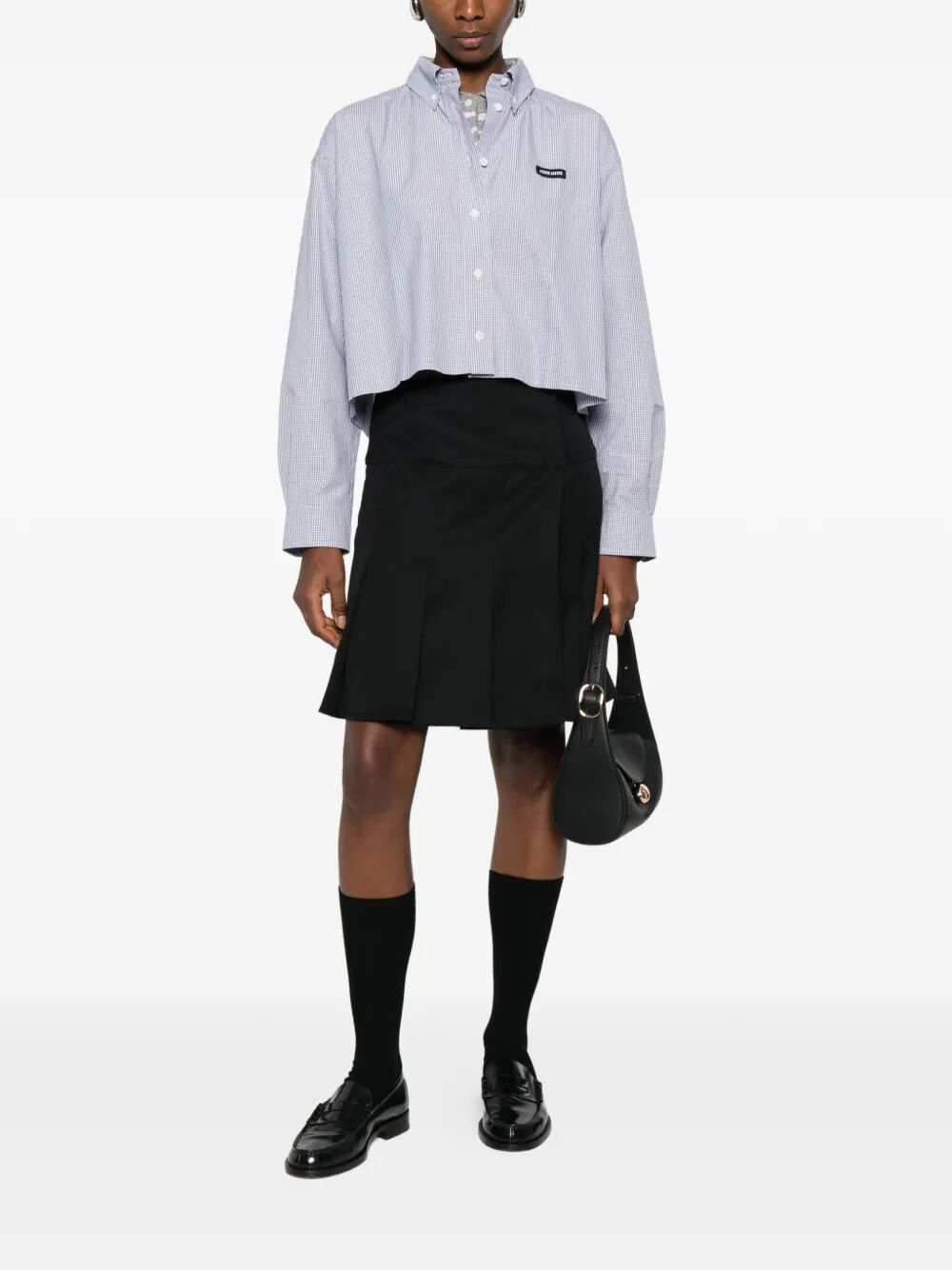 Miu Miu Women Check Pattern Cropped Poplin Shirt MIU MIU
