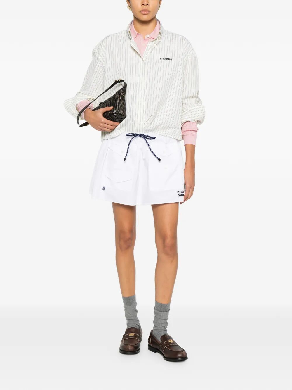 Miu Miu Women Cropped Striped Shirt MIU MIU