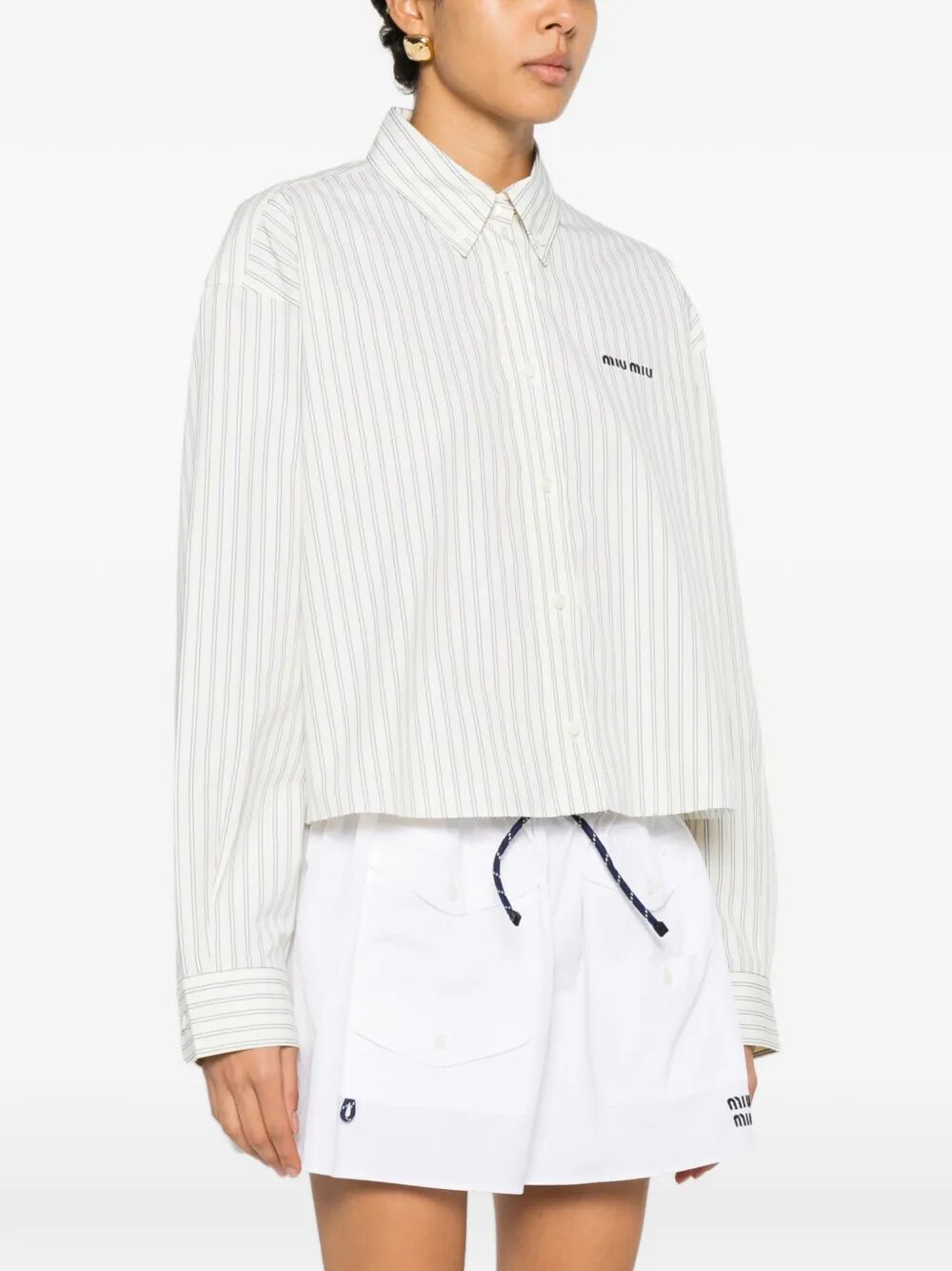 Miu Miu Women Cropped Striped Shirt MIU MIU