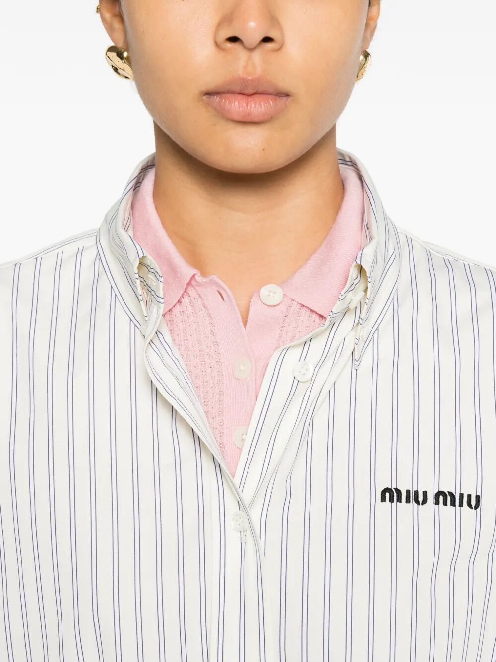 Miu Miu Women Cropped Striped Shirt MIU MIU
