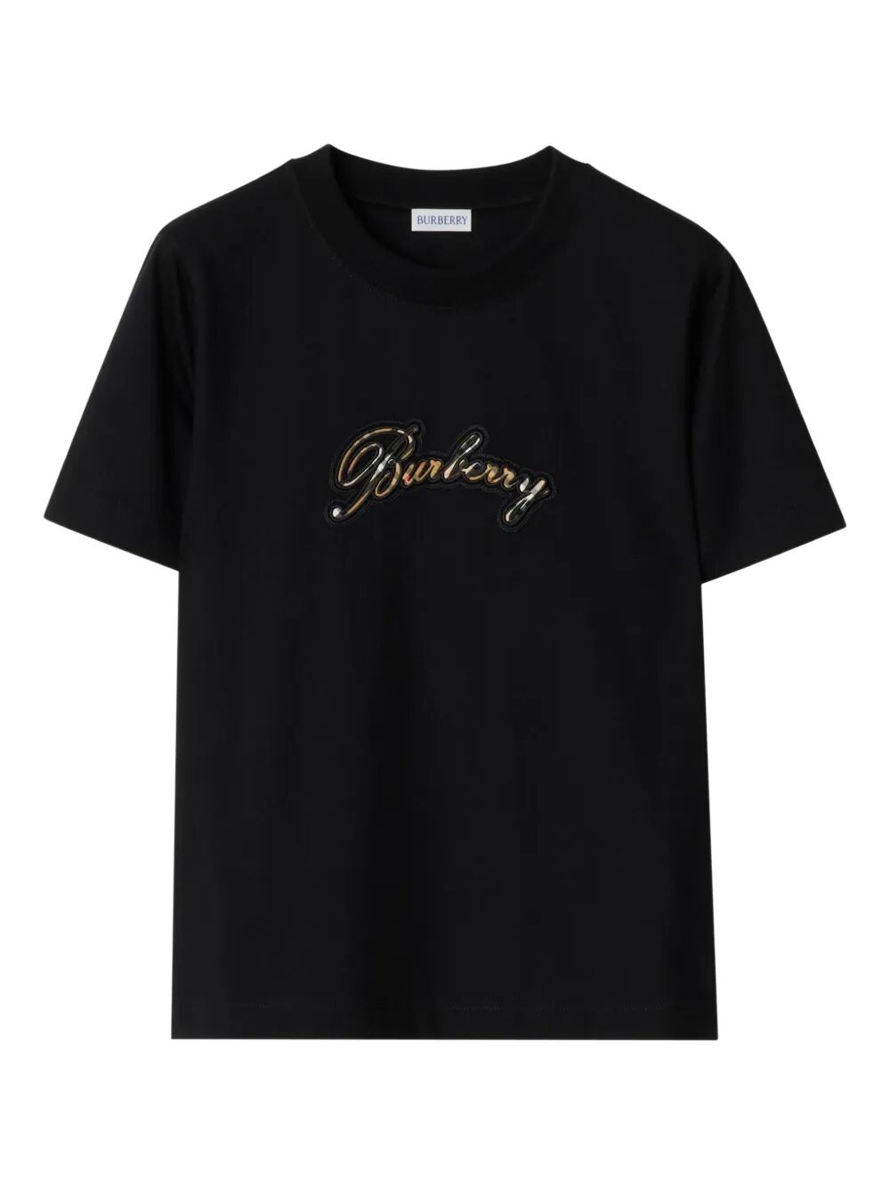 Burberry Women Check Cursive Logo Cotton T-Shirt BURBERRY