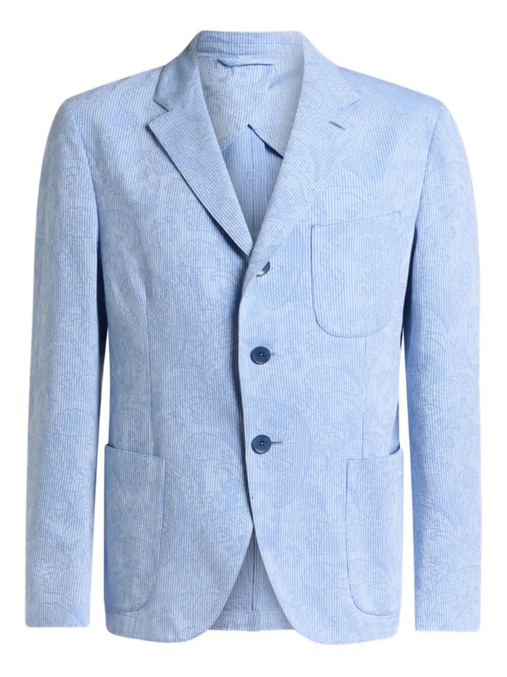 Etro Men Single-Breasted Striped Cotton Jacket With Floral Paisley Motif ETRO