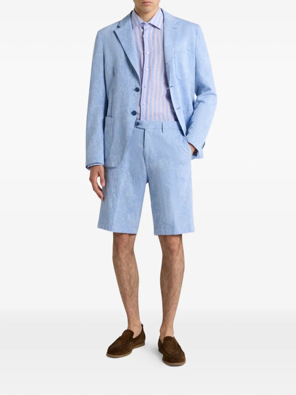 Etro Men Single-Breasted Striped Cotton Jacket With Floral Paisley Motif ETRO