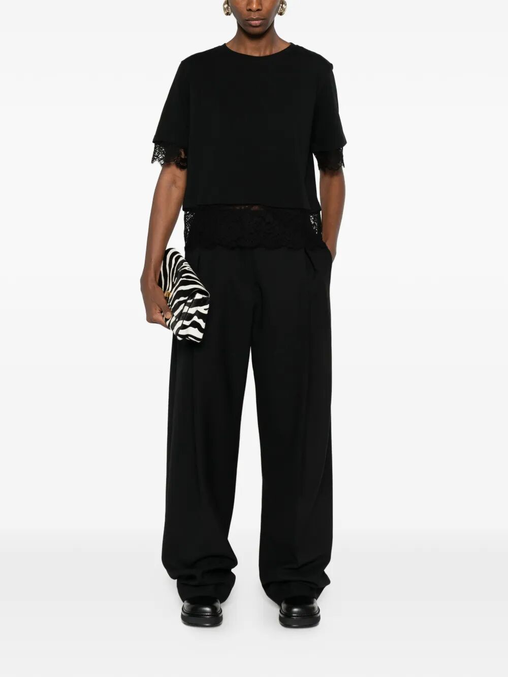 Alexander Mcqueen Women Lace Detail Cotton Jersey T-Shirt ALEXANDER MCQUEEN