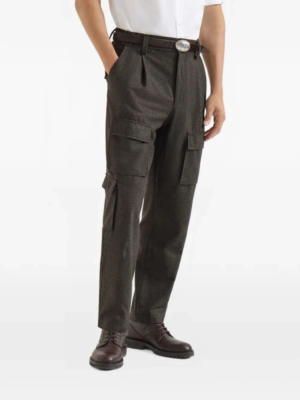 Brunello Cucinelli Men Virgin Wool Flannel Trousers With Cargo Pockets BRUNELLO CUCINELLI