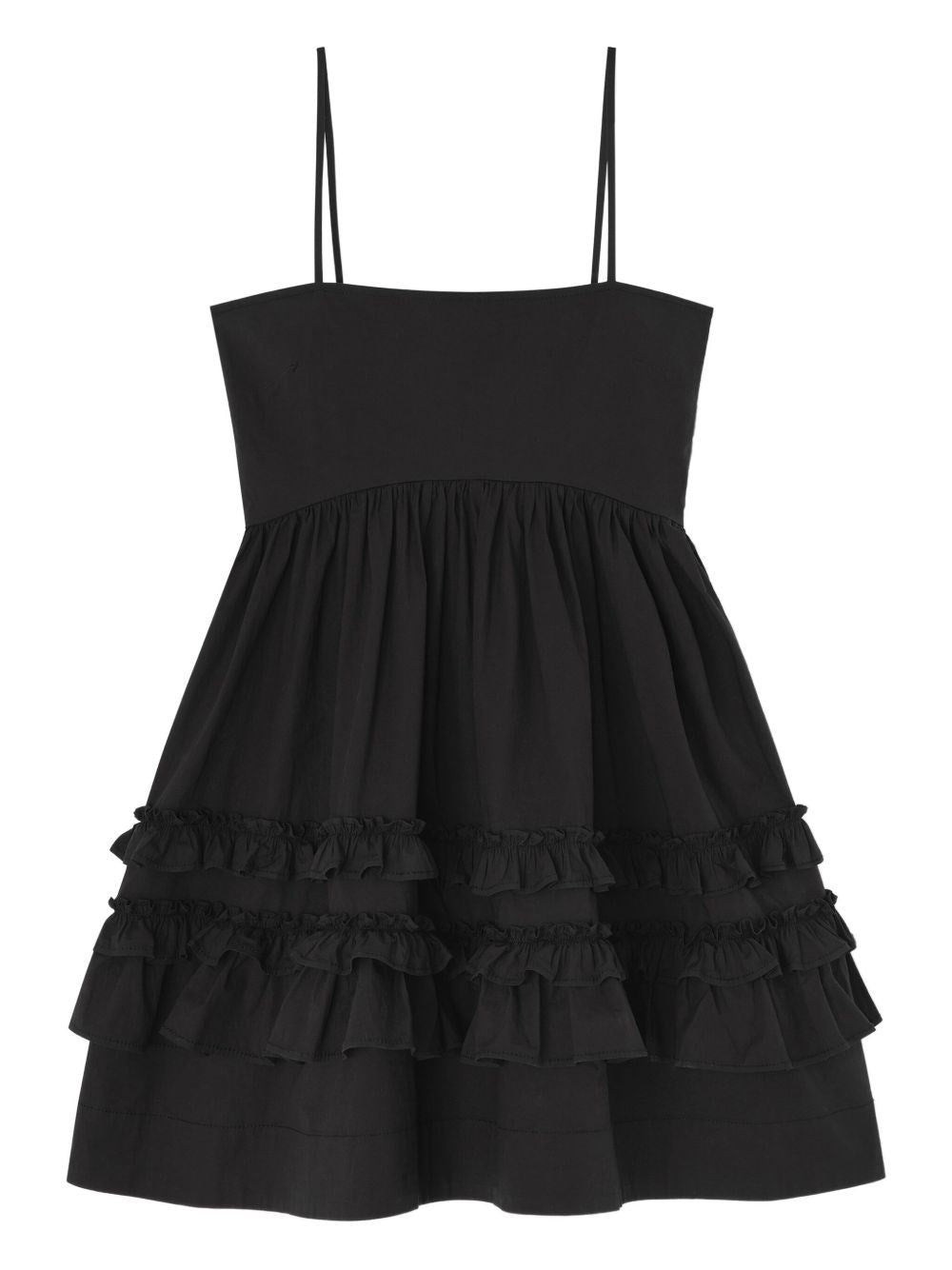 Ganni Women Black Mini Dress With Ruffles GANNI