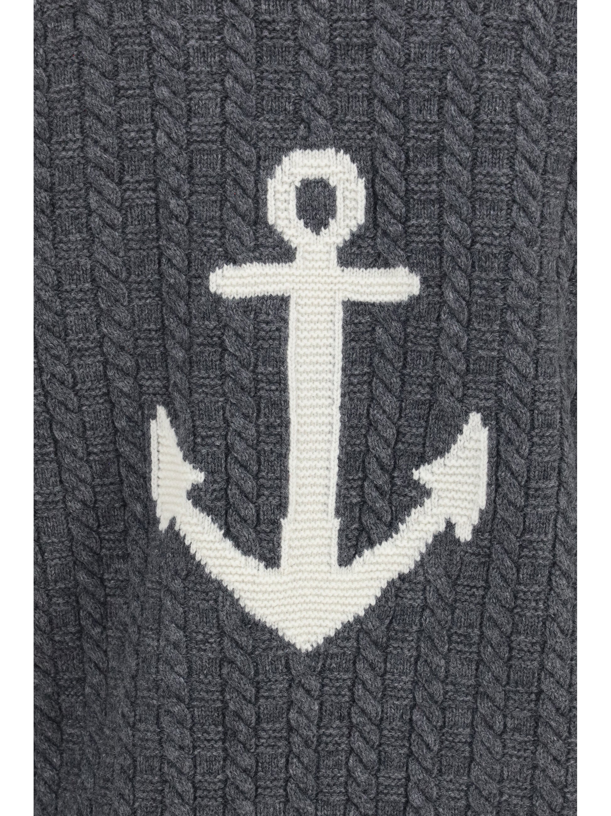 Thom Browne Men V-Neck Sweater With Anchor Embroidery On The Back THOM BROWNE
