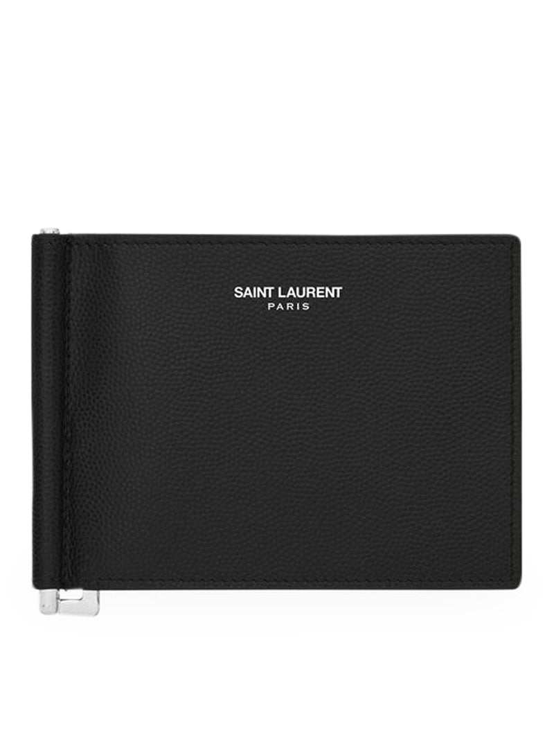 Saint Laurent Men Wallet Money Clip Saint Laurent Paris Black Textured Leather SAINT LAURENT