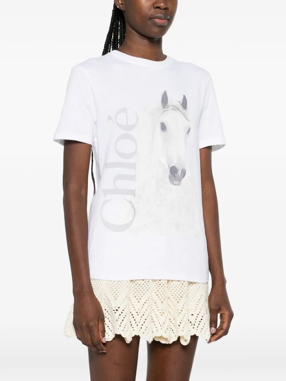 Chloe Women Faded Horse-Print Cotton Jersey T-Shirt CHLOE
