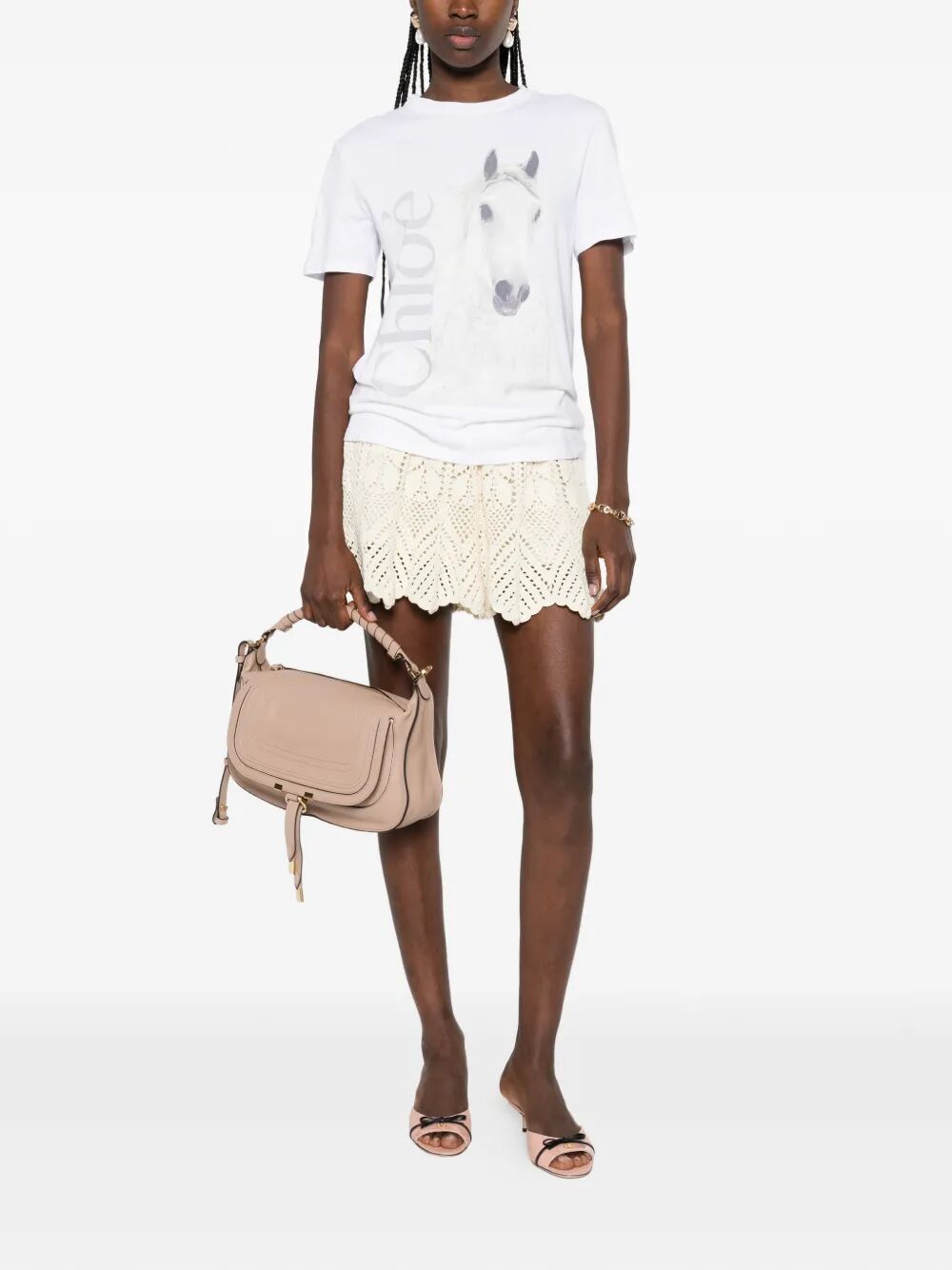 Chloe Women Faded Horse-Print Cotton Jersey T-Shirt CHLOE