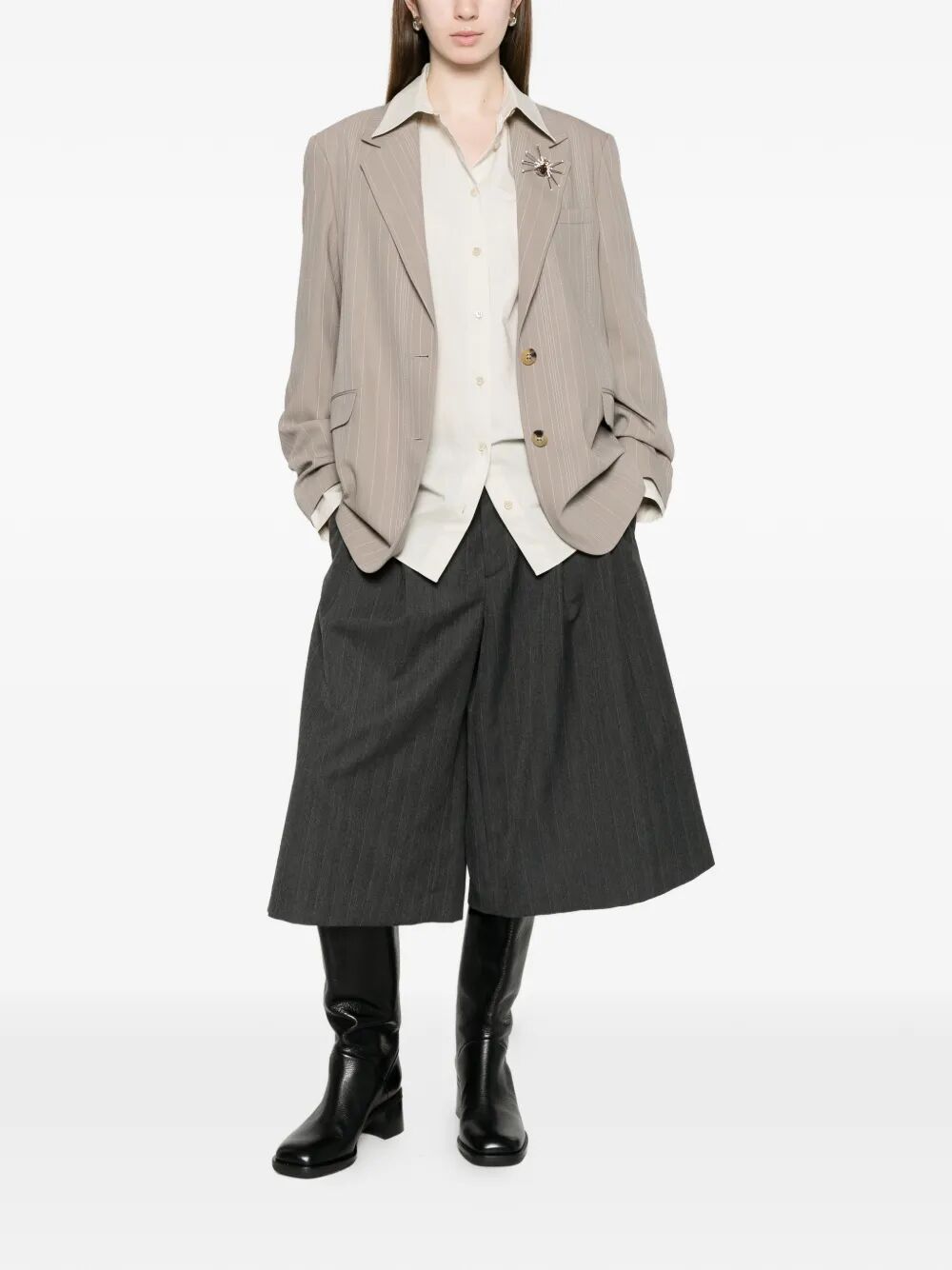 Golden Goose Women Pinstripe Oversized Wool Blend Blazer With Broche GOLDEN GOOSE