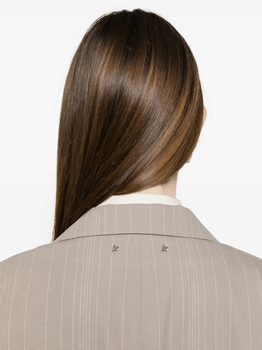Golden Goose Women Pinstripe Oversized Wool Blend Blazer With Broche GOLDEN GOOSE