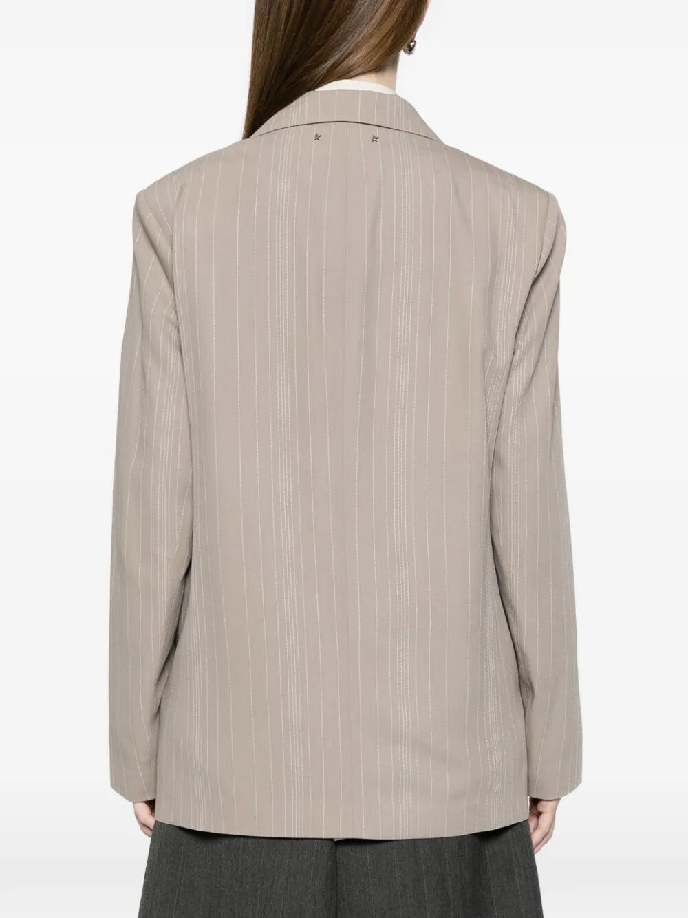 Golden Goose Women Pinstripe Oversized Wool Blend Blazer With Broche GOLDEN GOOSE