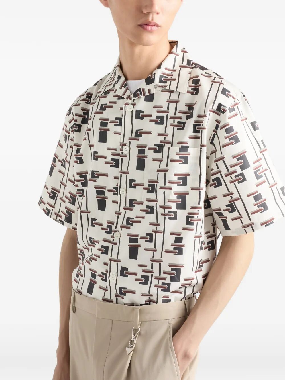 Prada Men Printed Cotton Blend Bowling Shirt PRADA