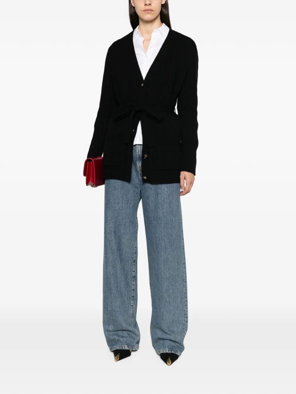Valentino Garavani Women Cable-Knit Belted Cashmere Cardigan VALENTINO GARAVANI