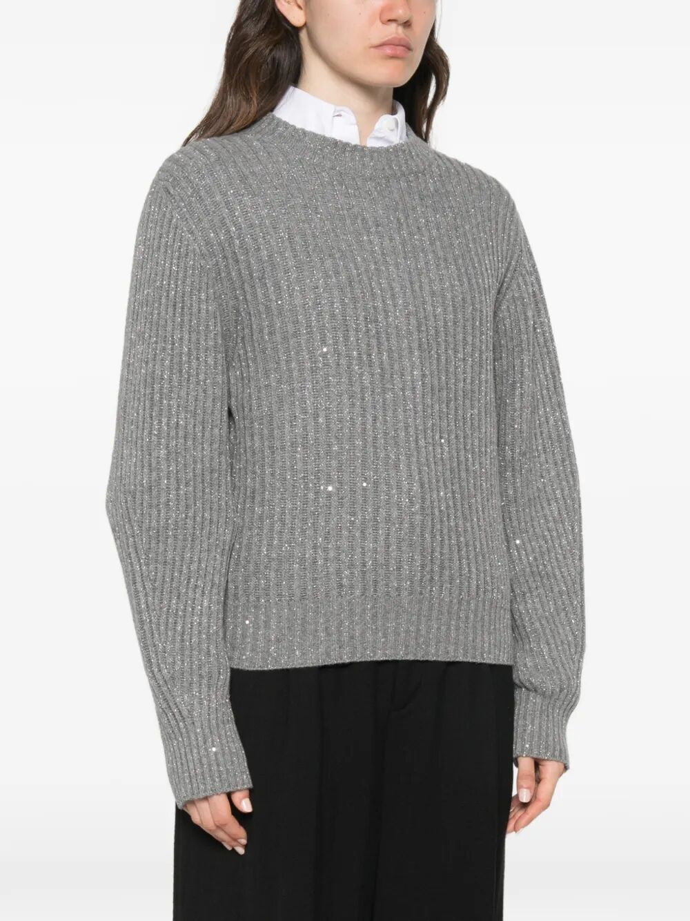 Brunello Cucinelli Women Sparkling & Dazzling Cashmere And Wool Ribbed Sweater BRUNELLO CUCINELLI