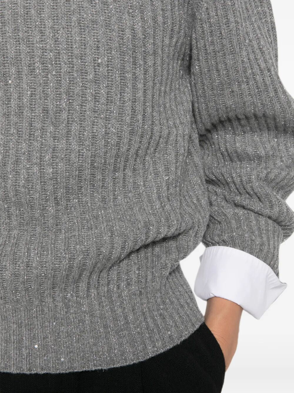 Brunello Cucinelli Women Sparkling & Dazzling Cashmere And Wool Ribbed Sweater BRUNELLO CUCINELLI