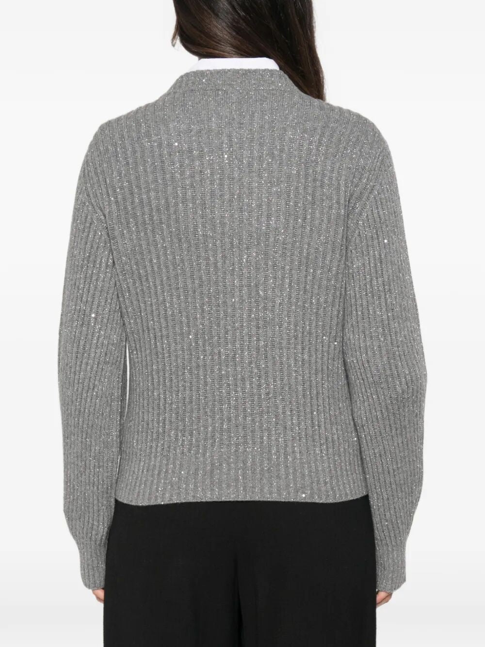 Brunello Cucinelli Women Sparkling & Dazzling Cashmere And Wool Ribbed Sweater BRUNELLO CUCINELLI