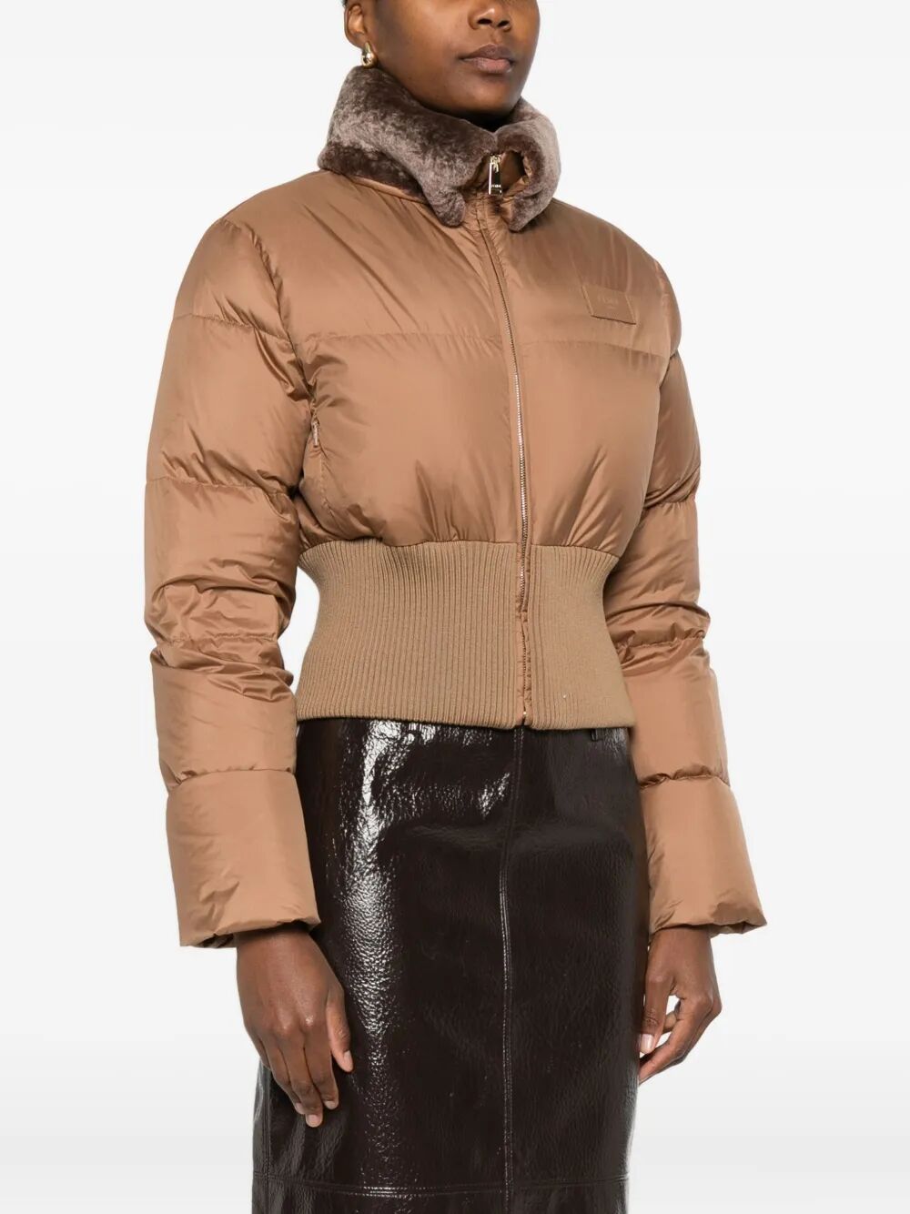 Fendi Women Short Padded Down Jacket With Shearling Collar FENDI