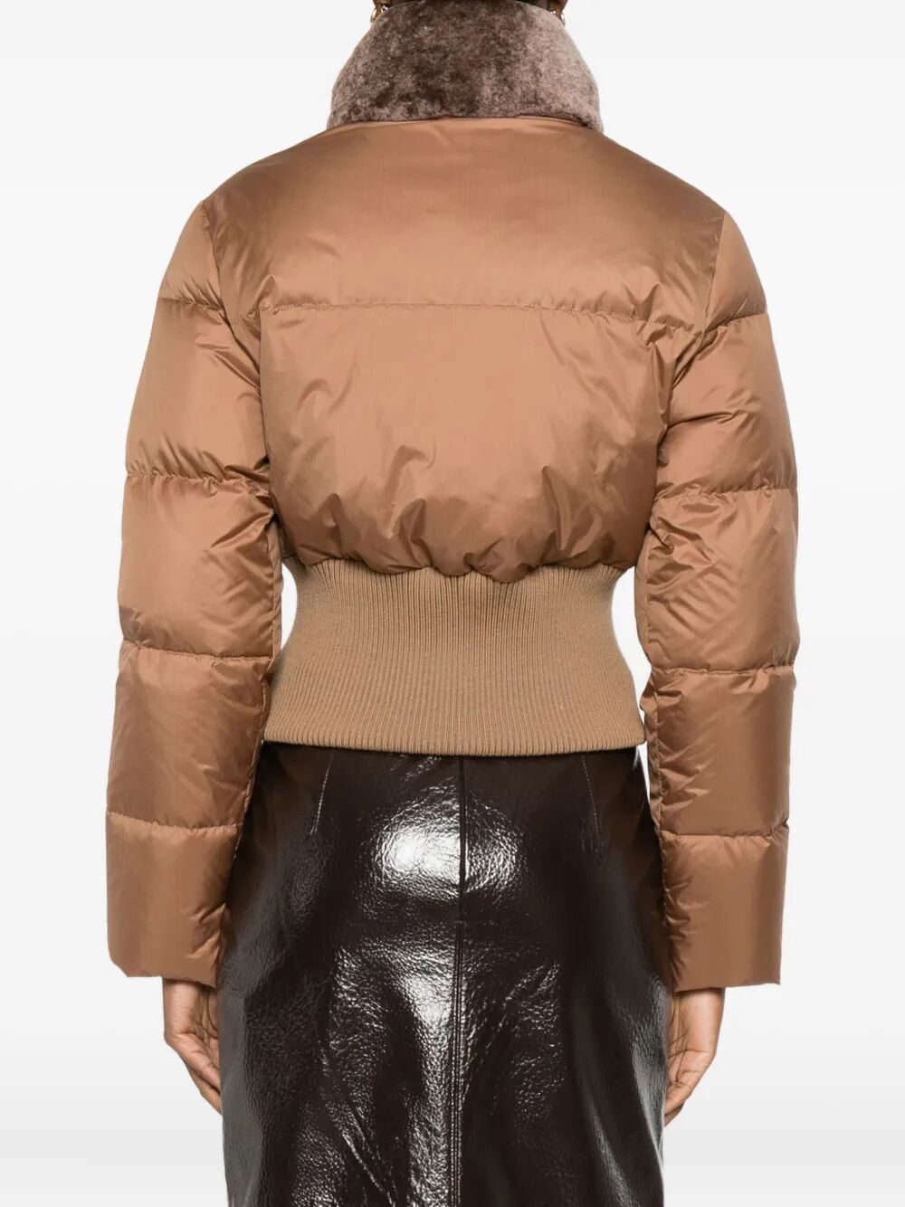 Fendi Women Short Padded Down Jacket With Shearling Collar FENDI