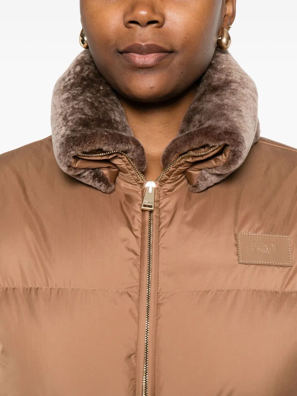 Fendi Women Short Padded Down Jacket With Shearling Collar FENDI