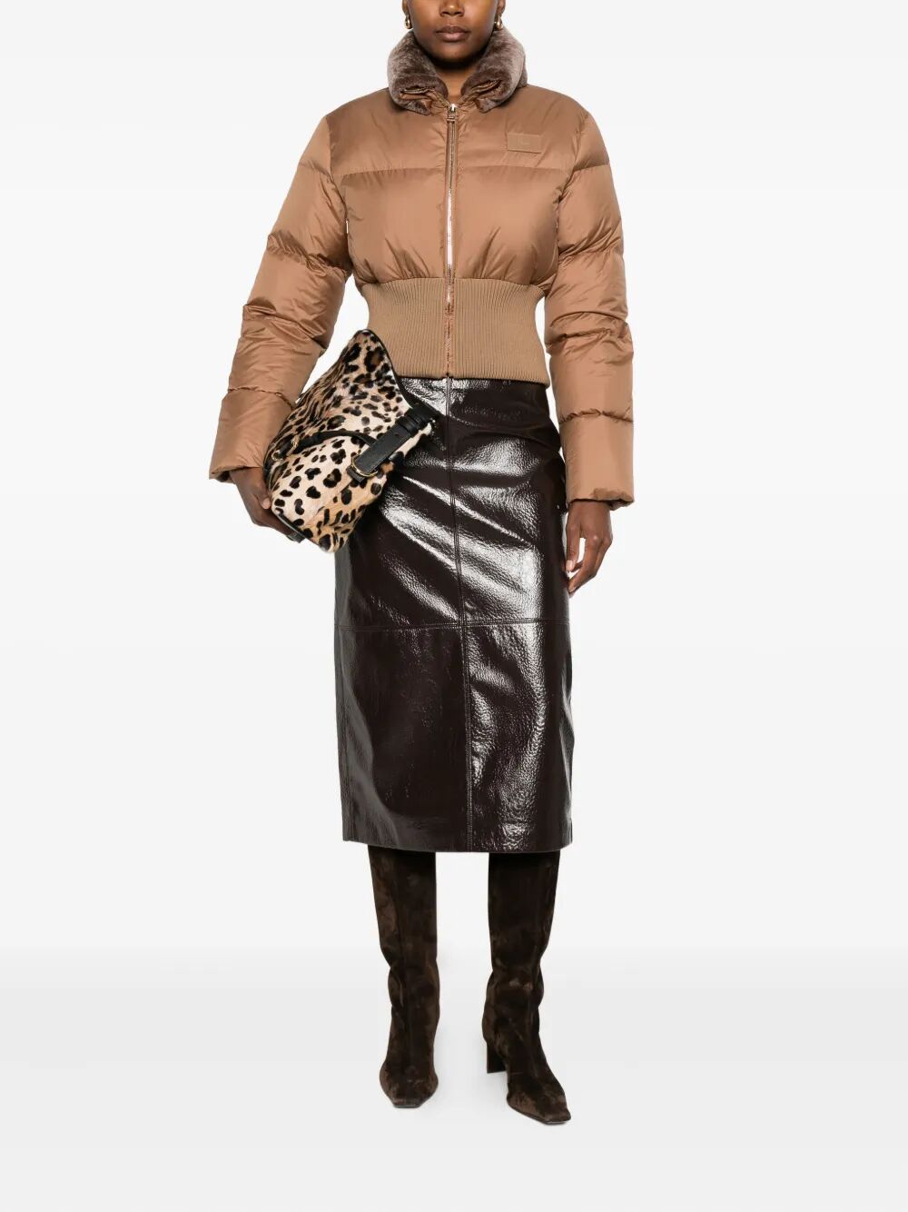 Fendi Women Short Padded Down Jacket With Shearling Collar FENDI