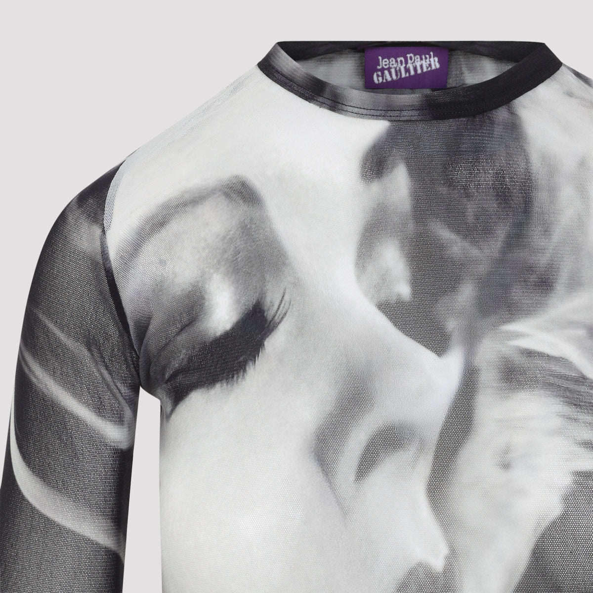 Jean Paul Gaultier Printed Smoking Woman Mesh Long Sleeves Top Women JEAN PAUL GAULTIER