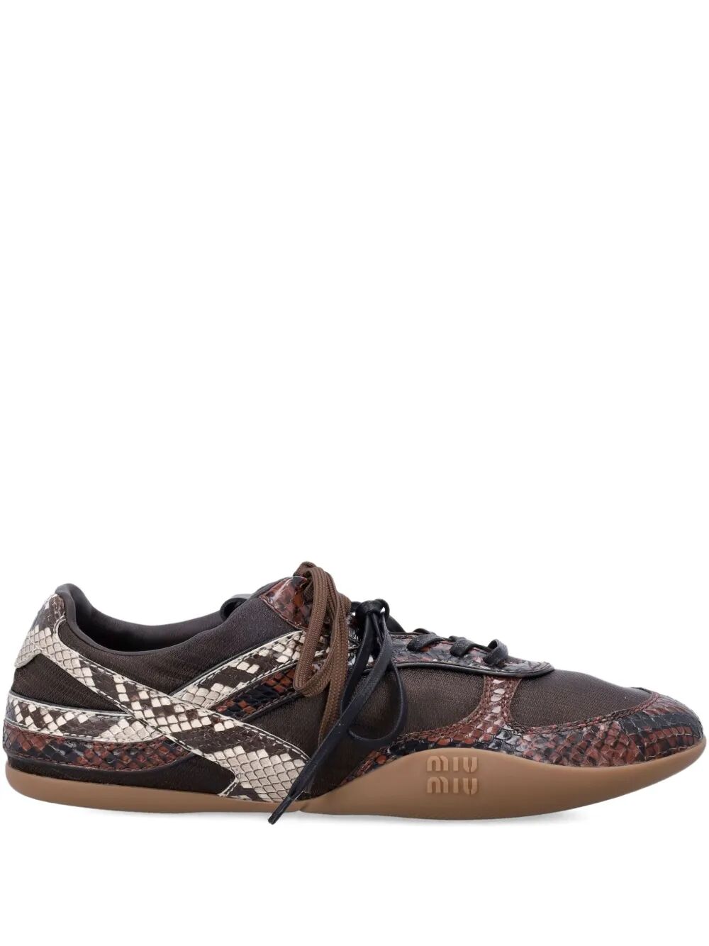 Miu Miu Women Gymnasium Technical Fabric And Python-Print Ayers Leather Sneakers MIU MIU