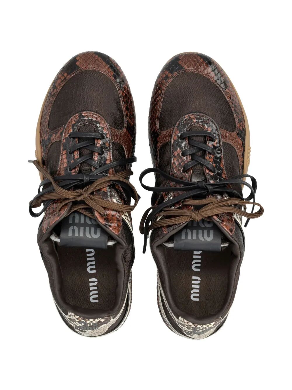 Miu Miu Women Gymnasium Technical Fabric And Python-Print Ayers Leather Sneakers MIU MIU