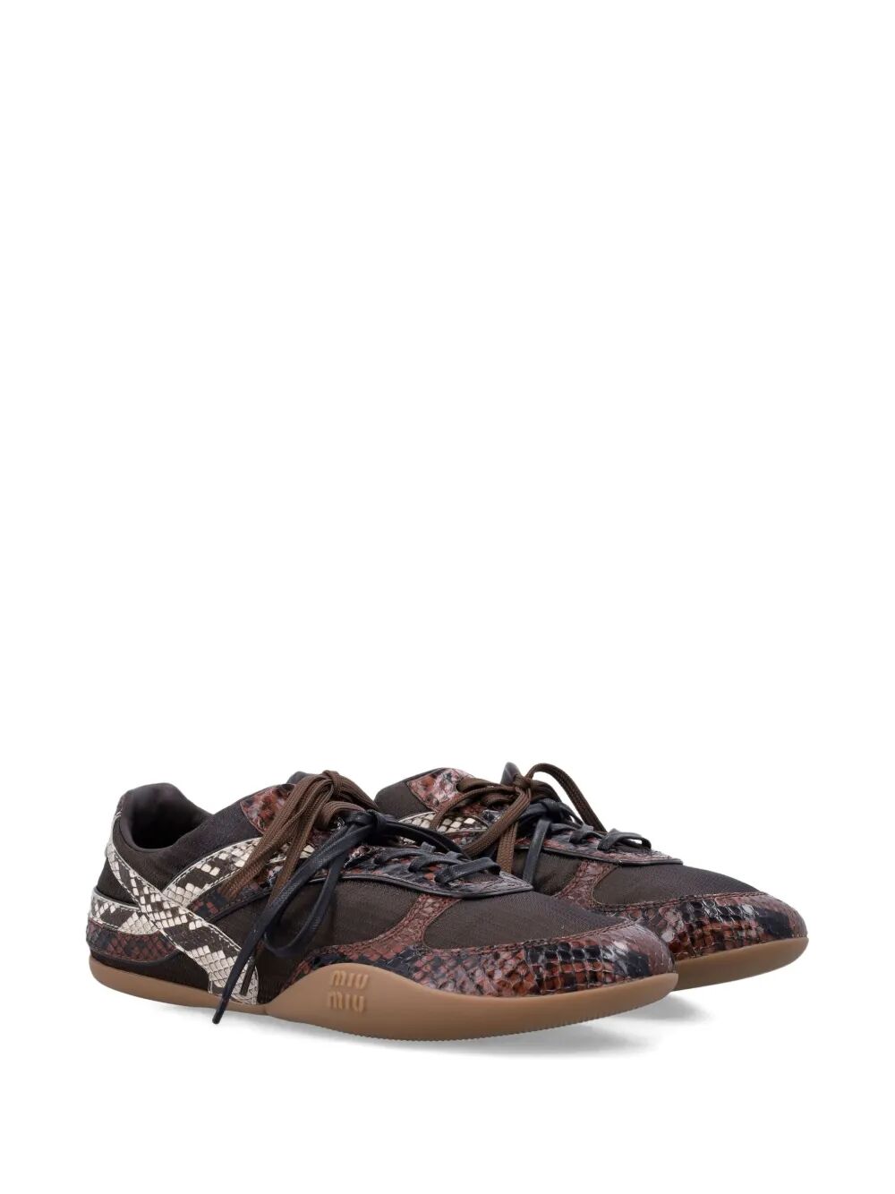 Miu Miu Women Gymnasium Technical Fabric And Python-Print Ayers Leather Sneakers MIU MIU