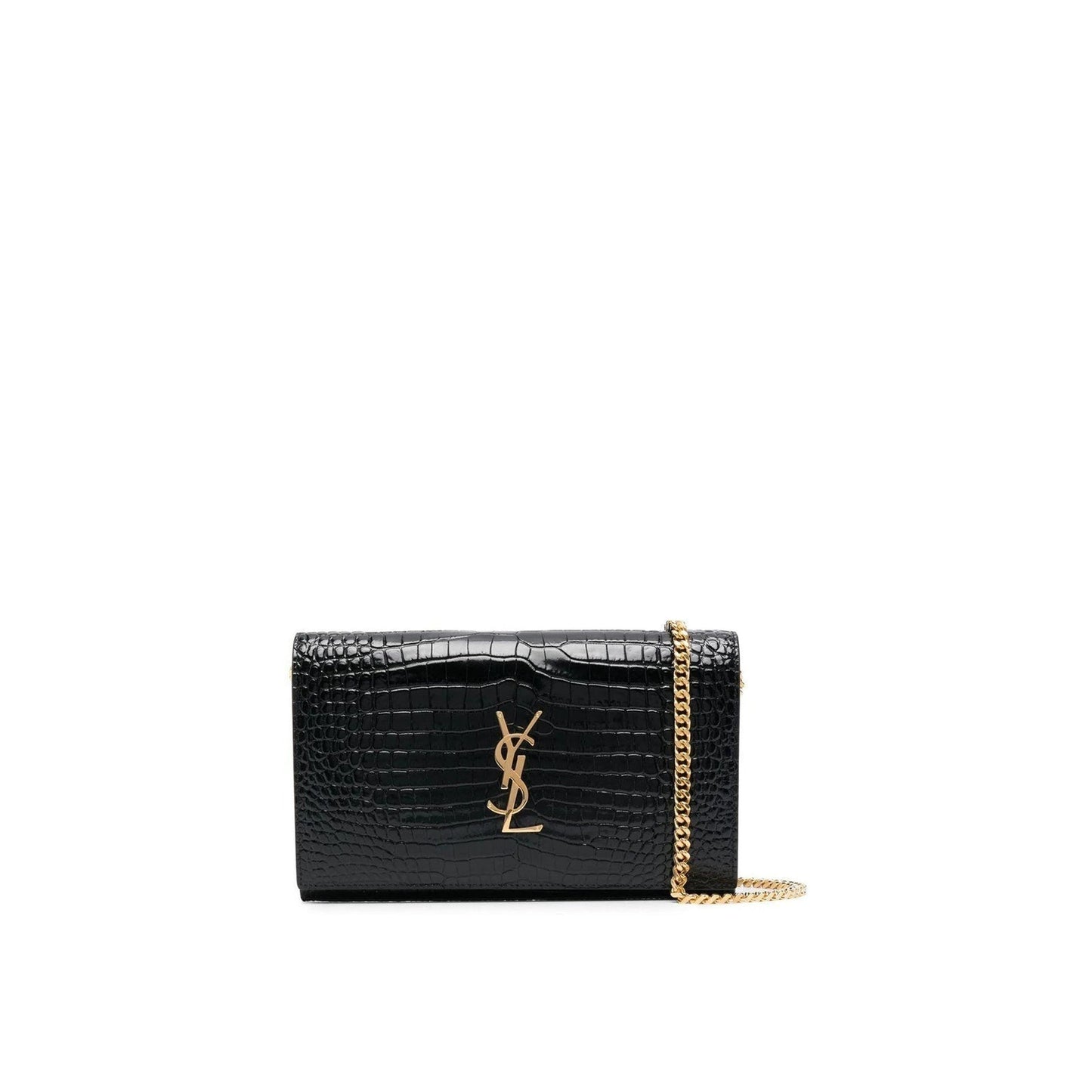 Saint Laurent Cassandre Croc Embossed Leather Chain Wallet Women SAINT LAURENT