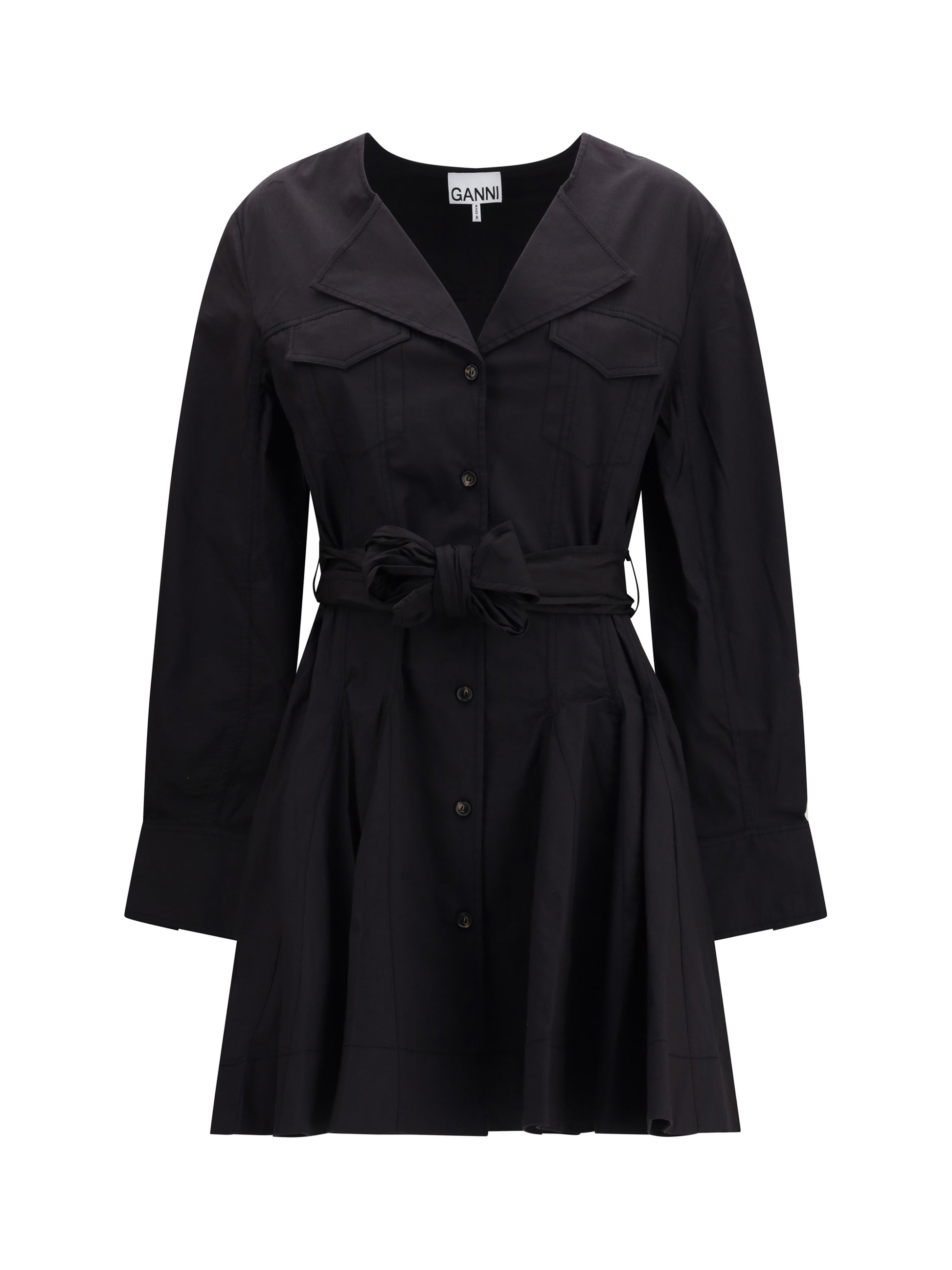 Ganni Women Short Shirt Dress With Belt GANNI